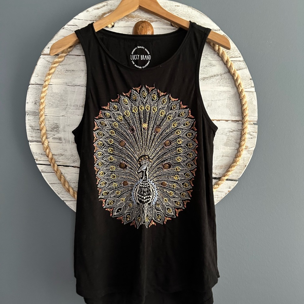 Lucky Brand Black Embroidered Tank Top